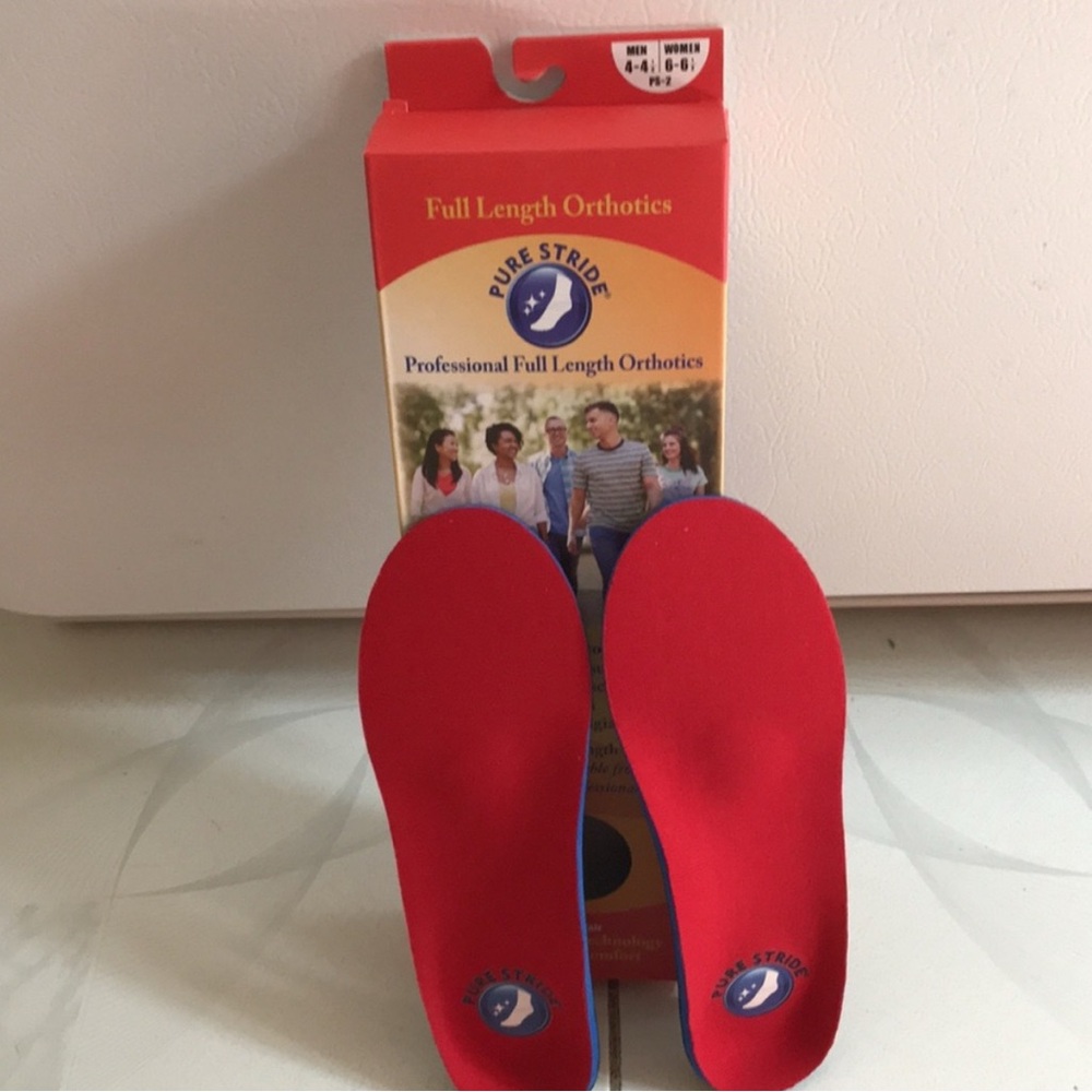 Pure Stride Red Orthotic Insoles Women Size 6 to 6.5 Men Size 4 to 4.5